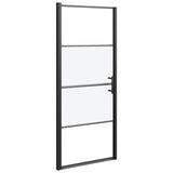 Shower Door 91x195 cm Half Frosted Tempered Glass Black 151866