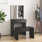 Dressing Table Set with LED Black Engineered Wood 3114132