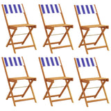 Folding Garden Chairs 6 pcs Blue and White Fabric and Solid Wood 3214626