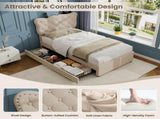 3ft Single Upholstered Bed with Rivet Design and Charging Station, Two Storage Drawers, Adjustable N652P412012B