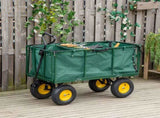 Large 4 Wheel Heavy Duty Garden Cart Truck Trolley Wheelbarrow with Handle and Metal Frame - Green T3398P317533