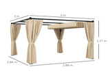 3 x 3 Retractable Pergola, Garden Gazebo Shelter with Curtains, for Grill, Patio, Deck, Beige T3398P325322