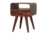 Solid Wood Mini Chestnut Curve Open Bedside, 1 Drawer and Open Shelf, Dark Brown B2743P402924