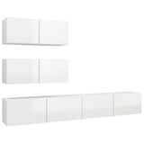 ZNTS 4 Piece TV Cabinet Set High Gloss White Engineered Wood 3079341