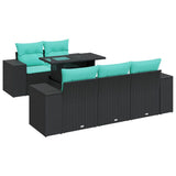 6 Piece Garden Sofa Set with Cushions Black Poly Rattan Acacia 3326728