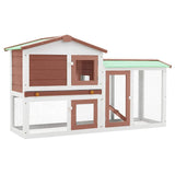 Outdoor Large Rabbit Hutch Brown and White 145 x 45 x 84 Wood 170841