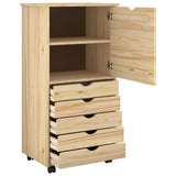 Rolling Cabinet Brown 53 x 39 x 103 cm Solid Pine Wood 42032395