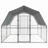Chicken Cage with Roof and Door Silver Galvanised Steel 3294911