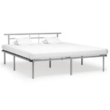 Bed Frame Grey Metal, Plywood 200x200 cm Modern Bed Frame 324840