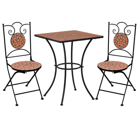 ZNTS 3 Piece Mosaic Bistro Set Ceramic Tile Terracotta 279412