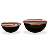 245257 Coffee Table Set 2 Pieces Solid Reclaimed Wood Black Bowl Shape