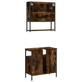 2 Piece Bathroom Furniture Set Smoked Oak Engineered Wood 3214657