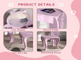 Kids Vanity Table with Mirror, Stool, Drawer, Storage Boxes, Cat Design, for Ages 3-6 Years - Pink T3398P422146