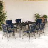 7 Piece Garden Dining Set with Cushions Grey Poly Rattan 3212191