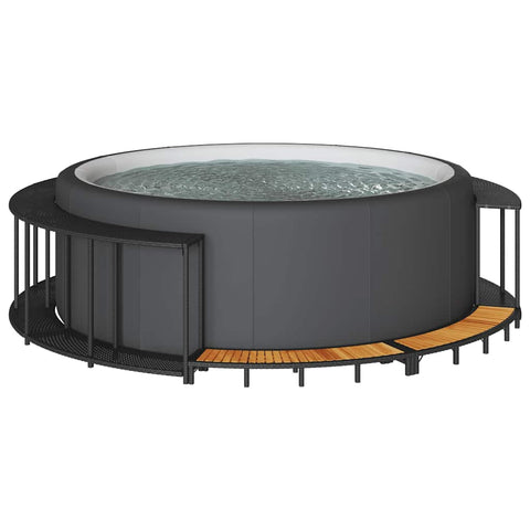 ZNTS Hot Tub Surround with Storage and Wooden Step Black Poly Rattan 365610