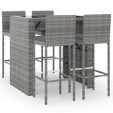 5 Piece Garden Bar Set with Cushions Grey Poly Rattan 3203940