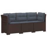 3-Seater Garden Sofa with Cushions Rattan Look PP Brown 3443841