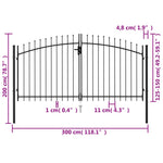 ZNTS Fence Gate Double Door with Spike Top Steel 3x1.5 m Black 146028