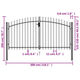 ZNTS Fence Gate Double Door with Spike Top Steel 3x1.5 m Black 146028