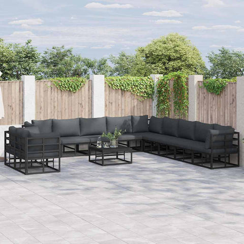 Garden Sofa Set with Cushion Black Aluminium 3378887