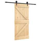 Sliding Door Natural and Black 95 x 210 cm Solid Pine Wood 3445151