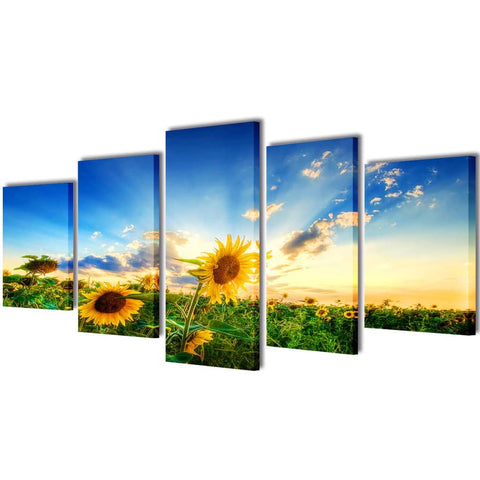 Canvas Wall Print Set Sunflower 200 x 100 cm 241573