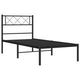 Metal Bed Frame without Mattress with Headboard Black 107x203cm 372273