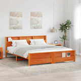 Bed Frame with Headboard Wax Brown 200 x 200 cm Solid Pine Wood 3394215