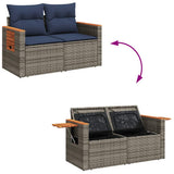 7 Piece Garden Sofa Set with Cushions Grey Poly Rattan Acacia 3328139