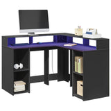 Desk with LED Lights Black 130x130x91 cm Engineered Wood 3309448