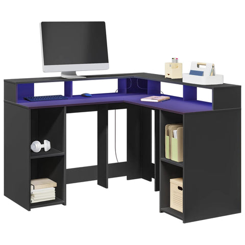 Desk with LED Lights Black 130x130x91 cm Engineered Wood 3309448