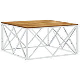 Coffee Table Silver Stainless Steel and Solid Wood Acacia 349975