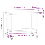 Kitchen Work Table with Wheels 110x55x85 cm Stainless Steel 376464