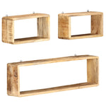 ZNTS 3 Piece Wall Cube Shelf Set Soild Mango Wood 285844