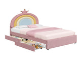 3ft Single Upholstered Bed with Adjustable Rainbow Crown Headboard, Soft Velvet Bed Frame with N652P391209P