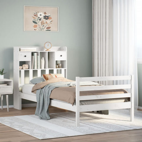 ZNTS Bookcase Bed without Mattress White 90x200 cm Solid Wood Pine 3321933
