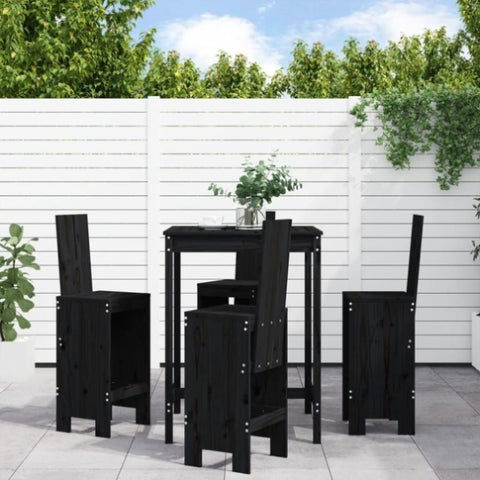 5 Piece Garden Bar Set Black Solid Wood Pine 3157773