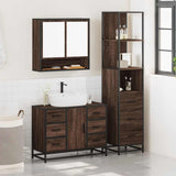 ZNTS 3 Piece Bathroom Furniture Set Brown Oak Engineered Wood 3301174