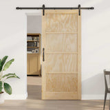 Sliding Door Natural and Black 93 x 211 cm Solid Pine Wood 3333180