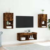 4 Piece TV Wall Cabinets with LED Lights Smoked Oak 3216573