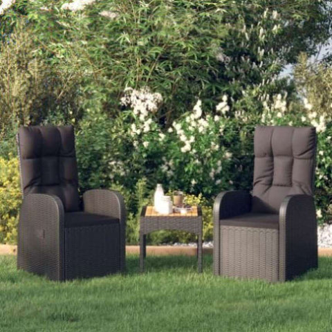 Reclining Garden Chairs with Cushions 2 pcs Black Poly Rattan 319545