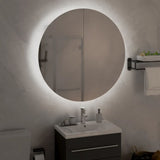 Bathroom Cabinet with Round Mirror&LED White 54x54x17.5 cm 345587