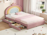 3ft Single Upholstered Bed with Adjustable Rainbow Crown Headboard, Soft Velvet Bed Frame with N652P391209P