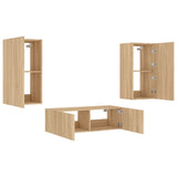 3 Piece TV Wall Cabinets with LED Lights Sonoma Oak 3216876