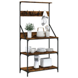Baker's Rack with Hooks 4-Tier Smoked Oak Engineered Wood 838960