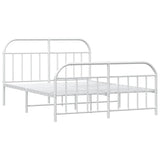 Bed Frame White Powder-Coated Steel Double Bed Frame 353702