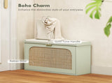 Boho Shoe Bench with Padded Seat and Flip-Drawer - Light Green T3398P377992
