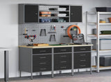 Work Cabinet with Drawer 7 pcs Black Engineered Wood and Steel 3321436