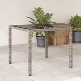 Garden Table with Glass Top Grey 90x90x75 cm Poly Rattan 365588