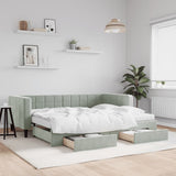 Daybed with Trundle and Drawers Light Grey 90x190 cm Velvet 3196787